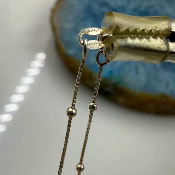 Vtg.18”Italian Sterling Silver Necklace W/Diamond Shaped Amber Gemstone Pendant - Picture 9 of 9